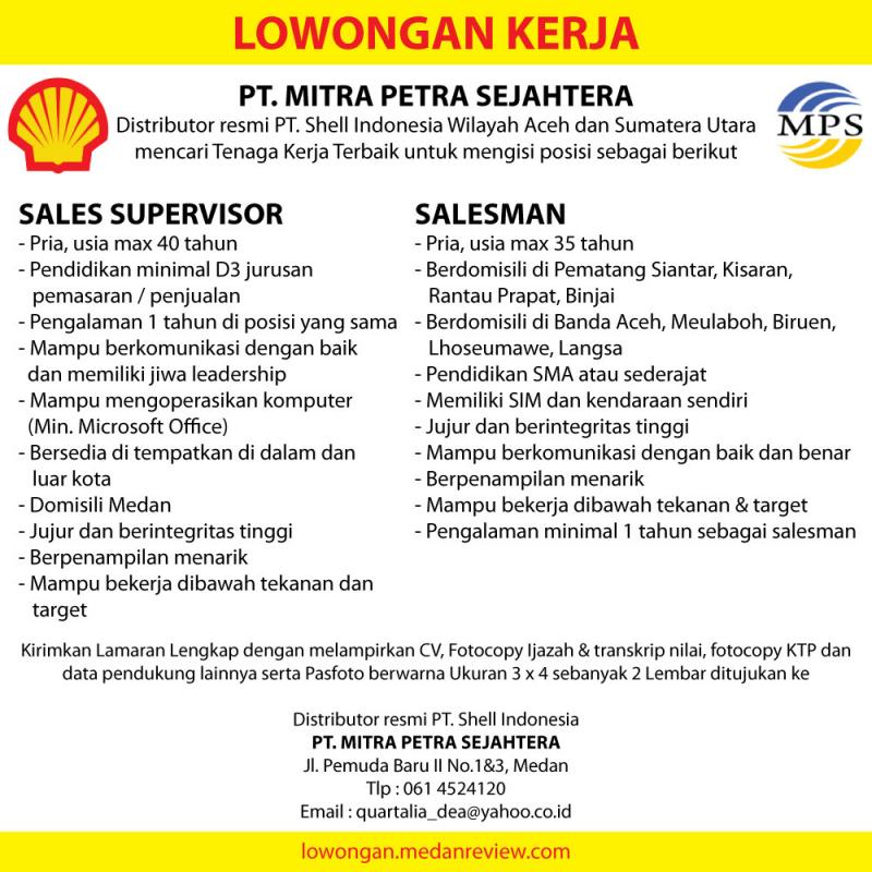 PT. MITRA PETRA SEJAHTERA : Lowongan Kerja Salesman dan Sales Supervisor