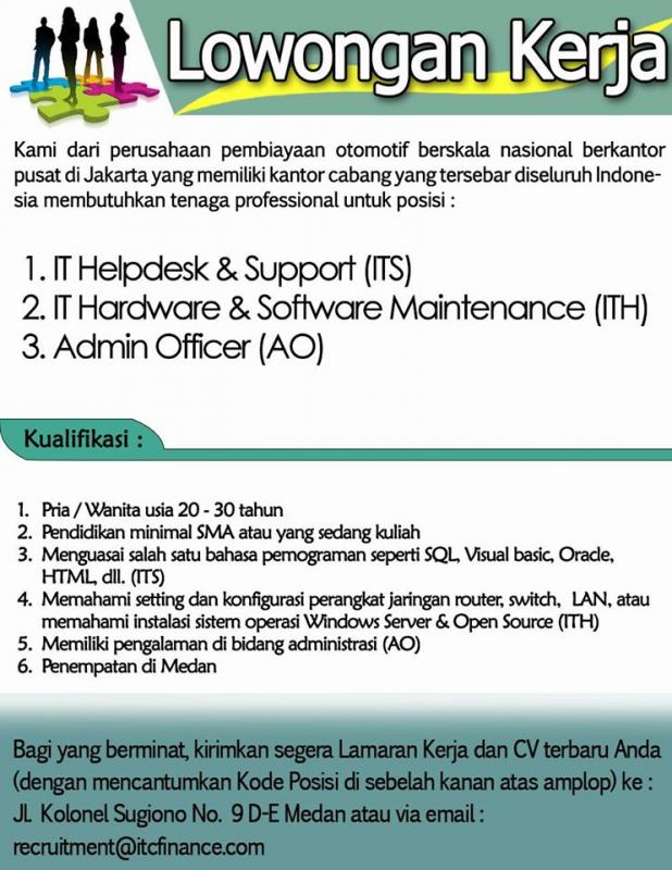 Lowongan PT ITC Finance Medan