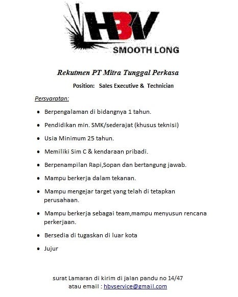 Lowongan Sales Executive dan Admin Sales di PT Mitra Tunggal Perkasa